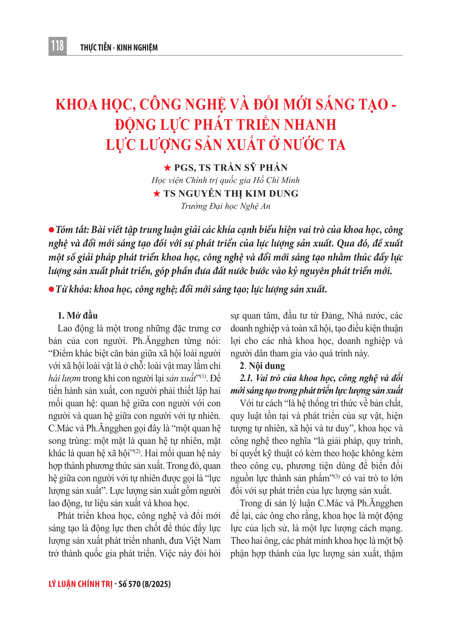 Khoa học, công nghệ và đổi mới sáng tạo – Động lực phát triển nhanh lực lượng sản xuất ở nước ta
