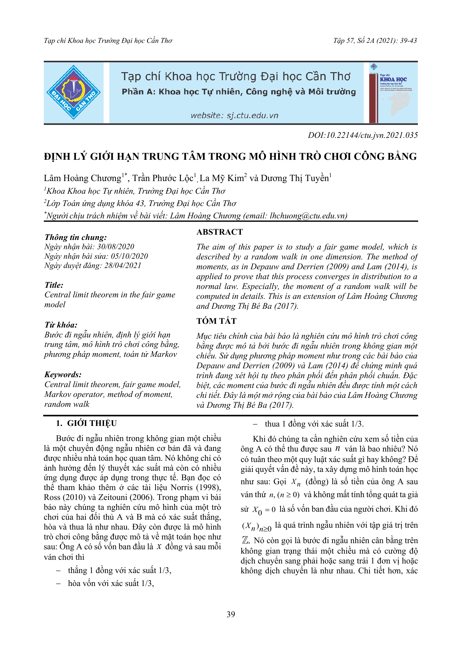 Định lý giới hạn trung tâm trong mô hình trò chơi công bằng