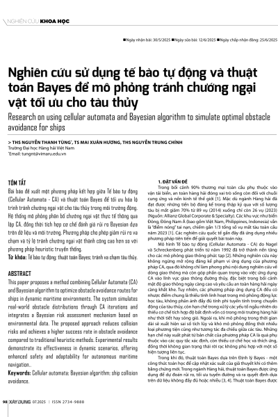 Nghiên cứu sử dụng tế bào tự động và thuật toán Bayes để mô phỏng tránh chướng ngại vật tối ưu cho tàu thủy