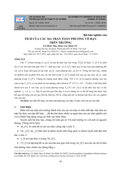 Tích của các ma trận toàn phương vô hạn trên trường