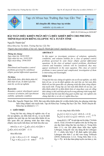 Bài toán điều khiển phân bố và điều khiển biên cho phương trình đạo hàm riêng elliptic nửa tuyến tính