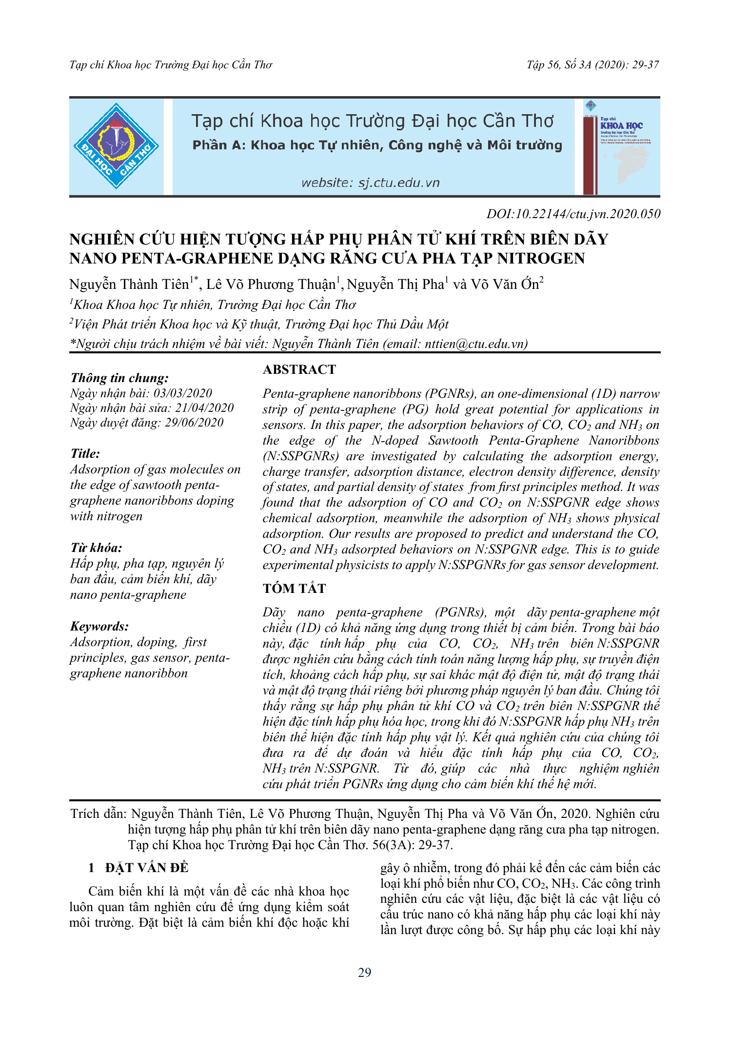 Nghiên cứu hiện tượng hấp phụ phân tử khí trên biên dãy nano penta-graphene dạng răng cưa pha tạp nitrogen