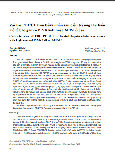 Vai trò PET/CT trên bệnh nhân sau điều trị ung thư biểu mô tế bào gan có PIVKA-II hoặc AFP-L3 cao