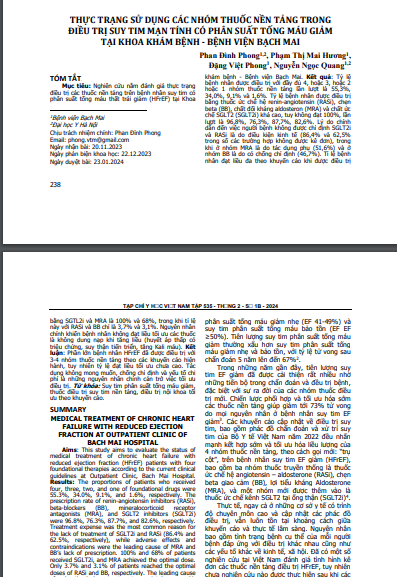 Thực trạng sử dụng các nhóm thuốc nền tảng trong điều trị suy tim mạn tính có phân suất tống máu giảm tại khoa khám bệnh - Bệnh viện Bạch Mai