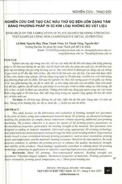Nghiên cứu chế tạo các mẫu thử độ bền uốn dạng tấm bằng phương pháp in 3D kim loại không bù vật liệu