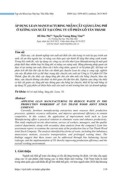 Áp dụng Lean Manufacturing nhằm cắt giảm lãng phí ở xưởng sản xuất tại Công ty Cổ phần Gỗ Tân Thành