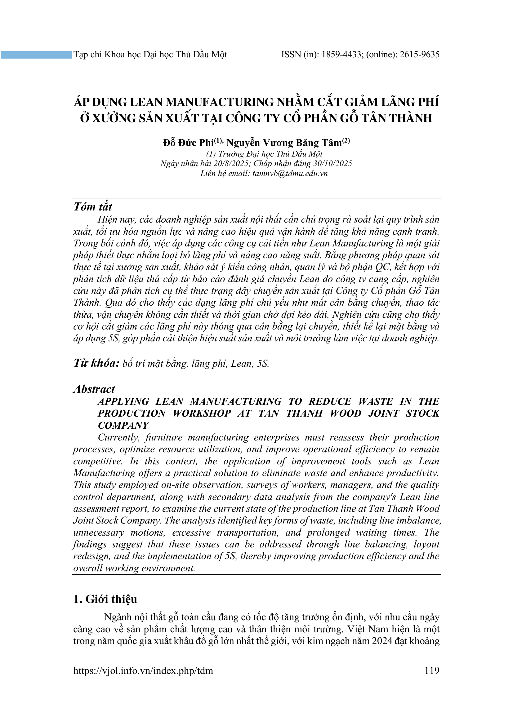 Áp dụng Lean Manufacturing nhằm cắt giảm lãng phí ở xưởng sản xuất tại Công ty Cổ phần Gỗ Tân Thành