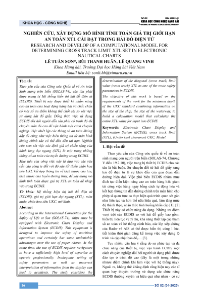 Nghiên cứu, xây dựng mô hình tính toán giá trị giới hạn an toàn XTL cài đặt trong hải đồ điện tử