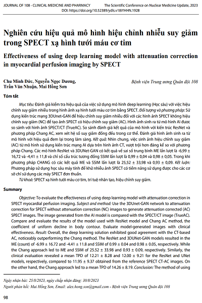 Nghiên cứu hiệu quả mô hình hiệu chỉnh nhiễu suy giảm trong SPECT xạ hình tưới máu cơ tim