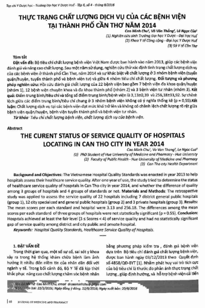 Thực trạng chất lượng dịch vụ của các bệnh viện tại thành phố Cần Thơ năm 2014