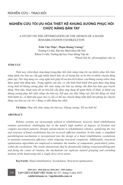 Nghiên cứu tối ưu hóa thiết kế khung xương phục hồi chức năng bàn tay