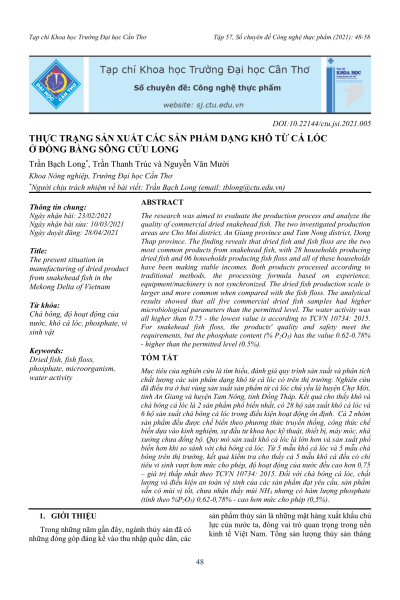 Thực trạng sản xuất các sản phẩm dạng khô từ cá lóc ở đồng bằng sông Cửu Long
