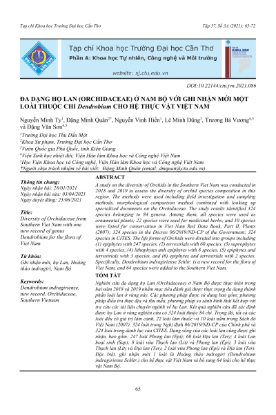 Đa dạng họ Lan (Orchidaceae) ở Nam Bộ với ghi nhận mới một loài thuộc chi Dendrobium cho hệ thực vật Việt Nam