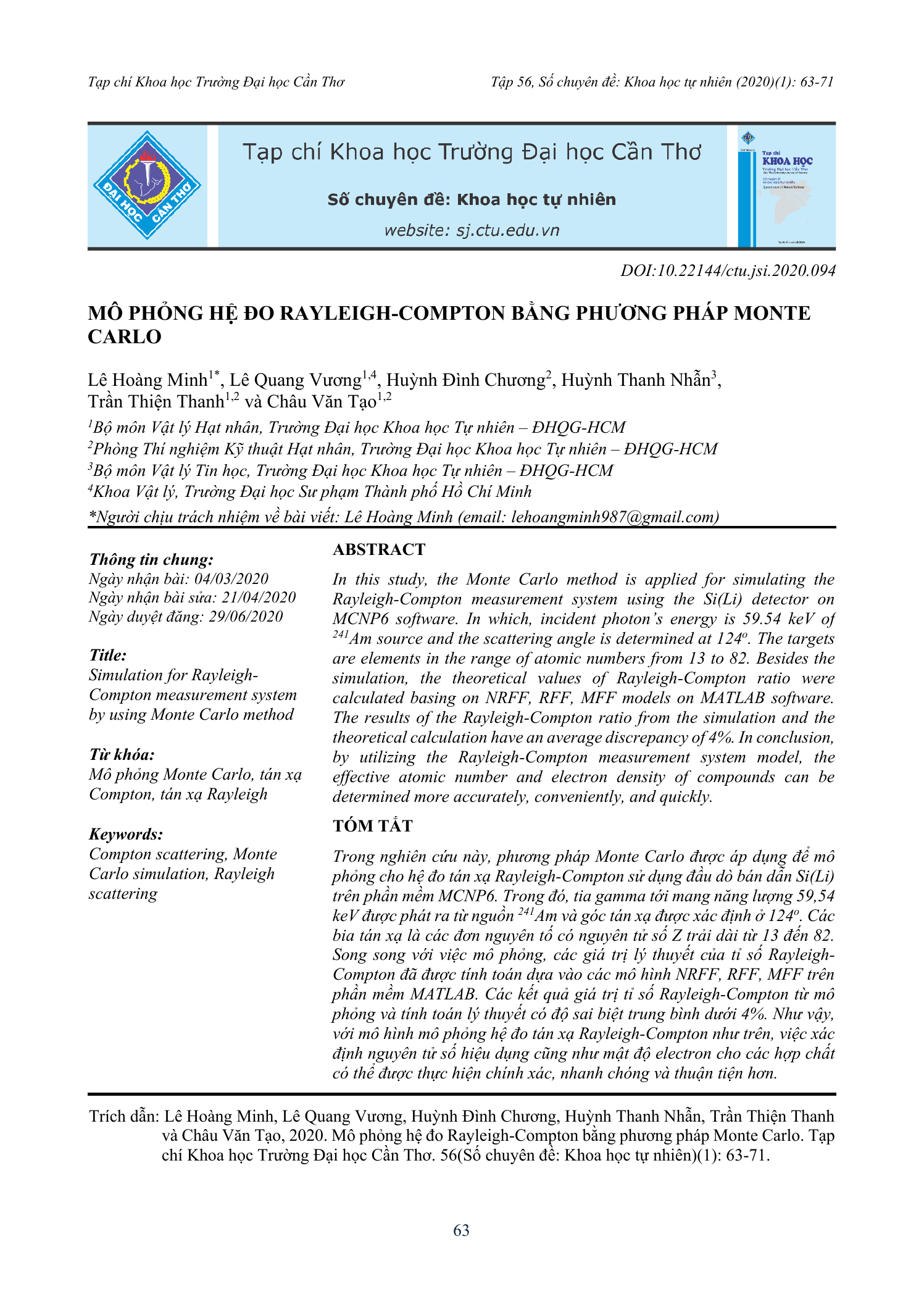 Mô phỏng hệ đo Rayleigh–Compton bằng phương pháp Monte Carlo