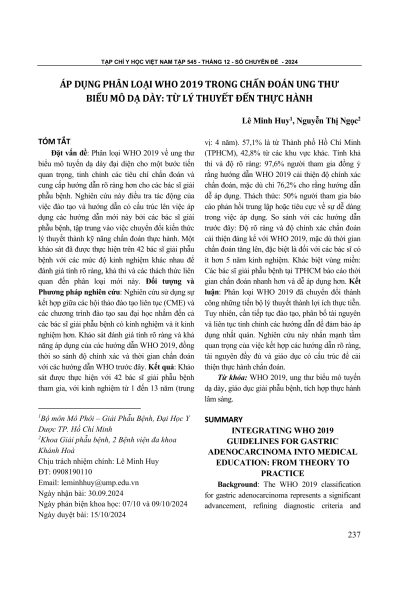 Áp dụng phân loại WHO 2019 trong chẩn đoán ung thư biểu mô dạ dày: Từ lý thuyết đến thực hành