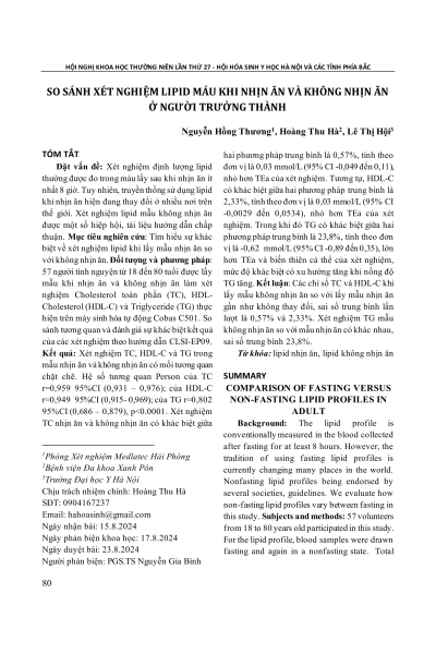 So sánh xét nghiệm lipid máu khi nhịn ăn và không nhịn ăn ở người trưởng thành