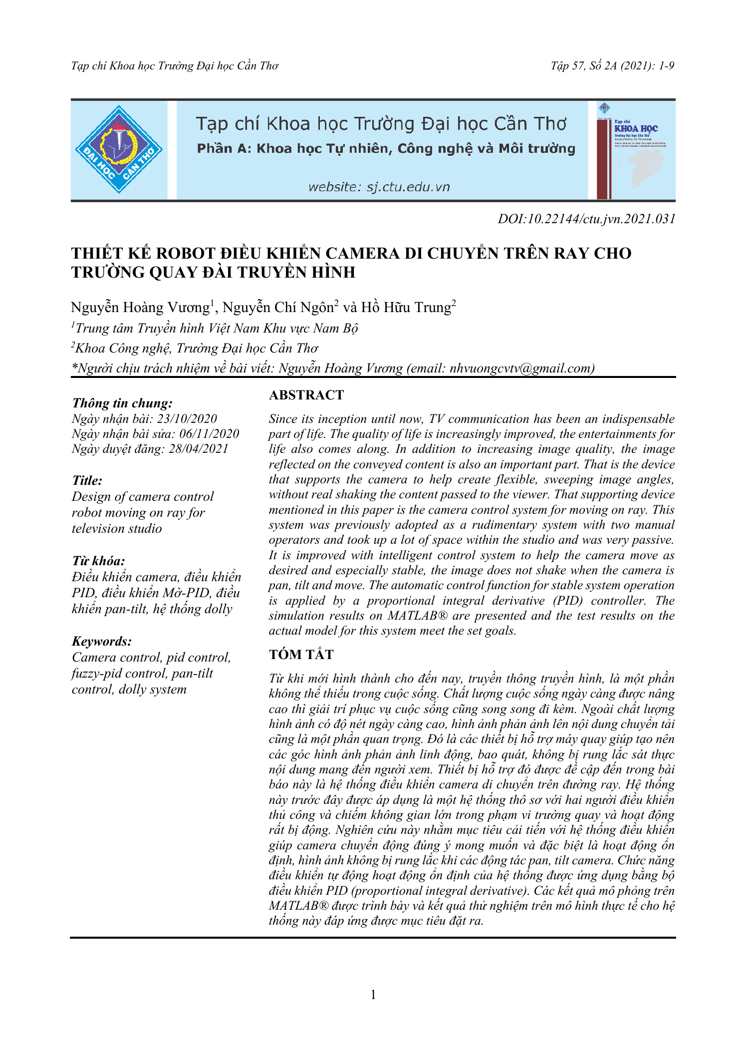 Thiết kế robot điều khiển camera di chuyển trên ray cho trường quay đài truyền hình
