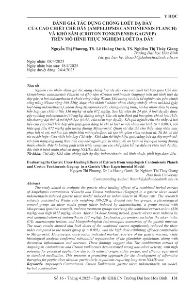 Đánh giá tác dụng chống loét dạ dày của cao chiết chè dây (ampelopsis cantoniensis planch) và khổ sâm (croton tonkinensis gagnep) trên mô hình thực nghiệm loét dạ dày