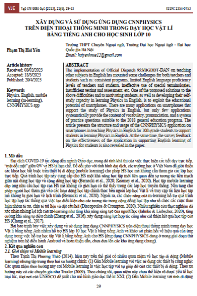 Xây dựng và sử dụng ứng dụng Cnnphysics trên điện thoại thông minh trong dạy học vật lí bằng tiếng anh cho học sinh lớp 10