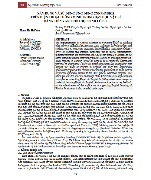 Xây dựng và sử dụng ứng dụng Cnnphysics trên điện thoại thông minh trong dạy học vật lí bằng tiếng anh cho học sinh lớp 10