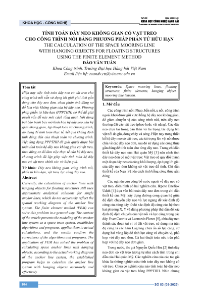 Tính toán dây neo không gian có vật treo cho công trình nổi bằng phương pháp phần tử hữu hạn
