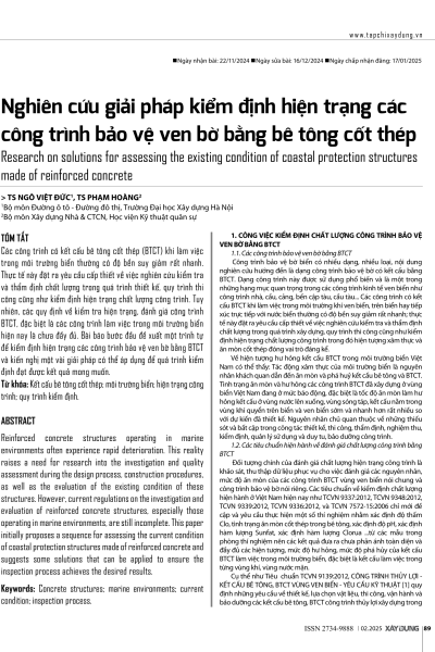 Nghiên cứu giải pháp kiểm định hiện trạng các công trình bảo vệ ven bờ bằng bê tông cốt thép