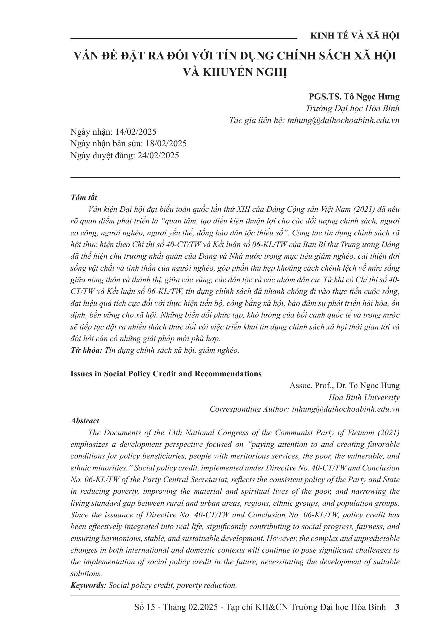 Vấn đề đặt ra đối với tín dụng chính sách xã hội và khuyến nghị