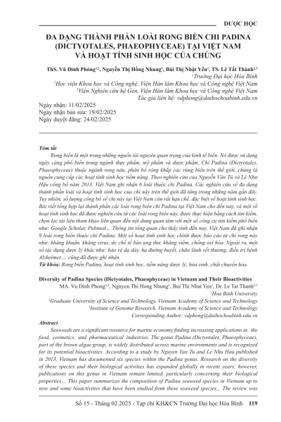 Đa dạng thành phần loài rong biển chi Padina (Dictyotales, Phaeophyceae) tại Việt Nam và hoạt tính sinh học của chúng