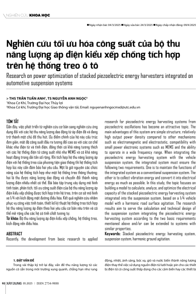 Nghiên cứu tối ưu hóa công suất của bộ thu năng lượng áp điện kiểu xếp chồng tích hợp trên hệ thống treo ô tô