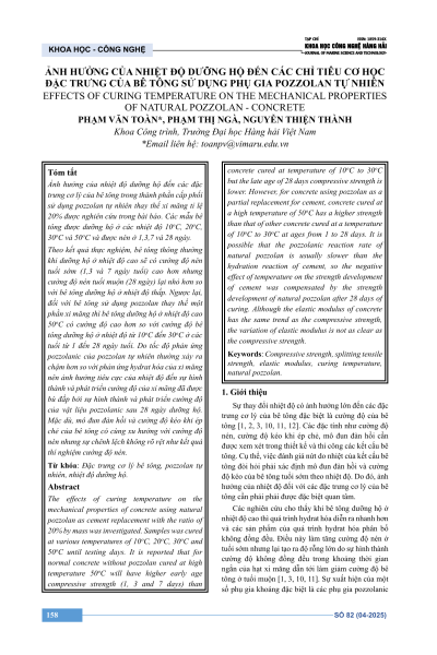 Ảnh hưởng của nhiệt độ dưỡng hộ đến các chỉ tiêu cơ học đặc trưng của bê tông sử dụng phụ gia pozzolan tự nhiên