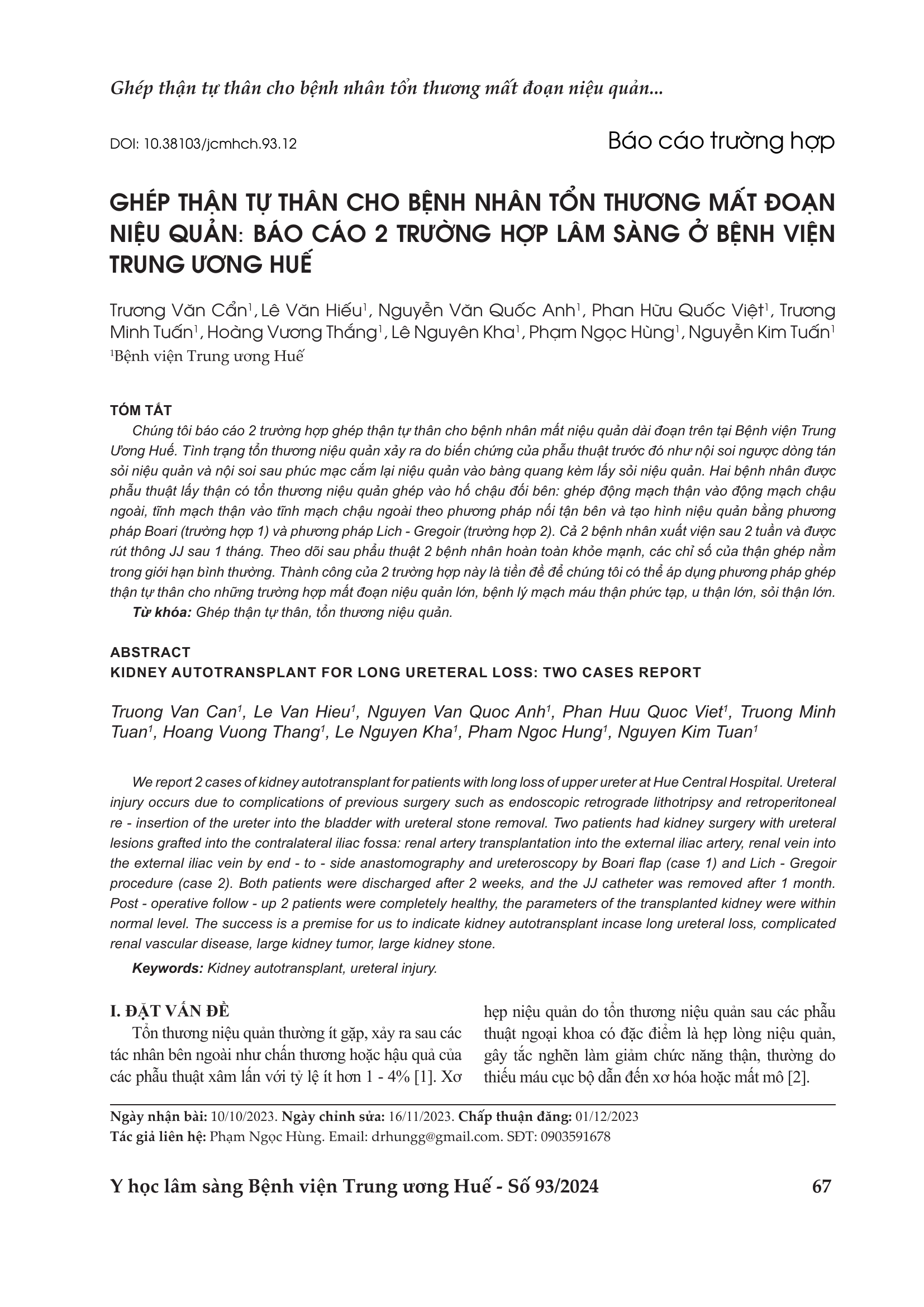 Kidney autotransplant for long ureteral loss: two cases report