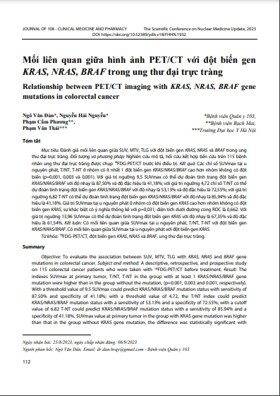 Mối liên quan giữa hình ảnh PET/CT với đột biến gen KRAS, NRAS, BRAF trong ung thư đại trực tràng