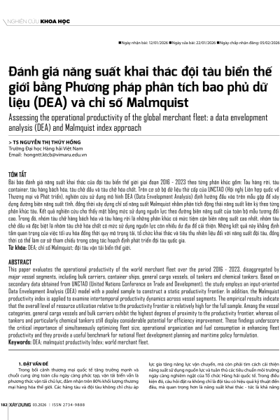 Đánh giá năng suất khai thác đội tàu biển thế giới bằng Phương pháp phân tích bao phủ dữ liệu (DEA) và chỉ số Malmquist