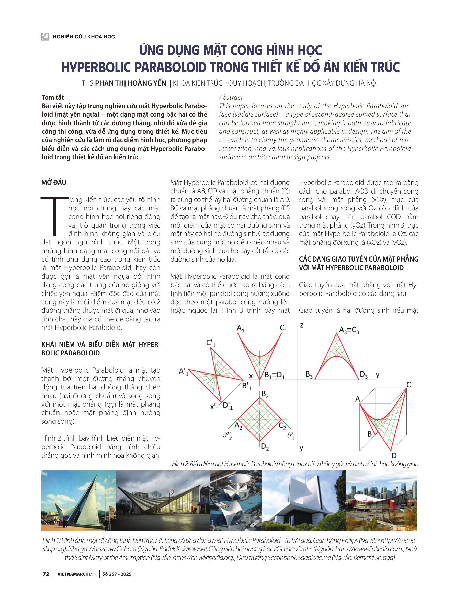 Ứng dụng mặt cong hình học Hyperbolic Paraboloid trong thiết kế đồ án kiến trúc