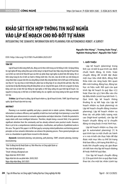 Khảo sát tích hợp thông tin ngữ nghĩa vào lập kế hoạch cho rô-bốt tự hành