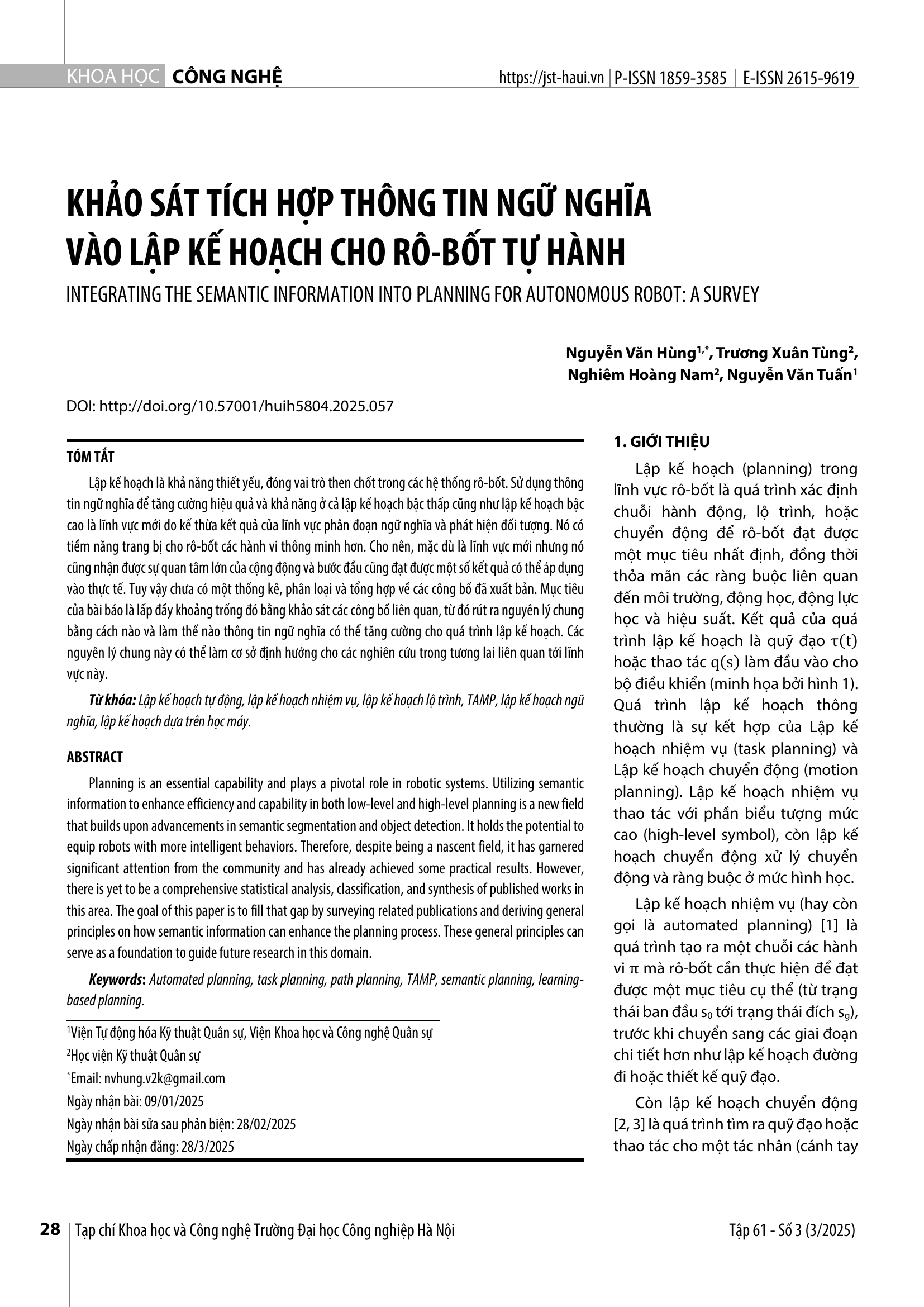 Khảo sát tích hợp thông tin ngữ nghĩa vào lập kế hoạch cho rô-bốt tự hành