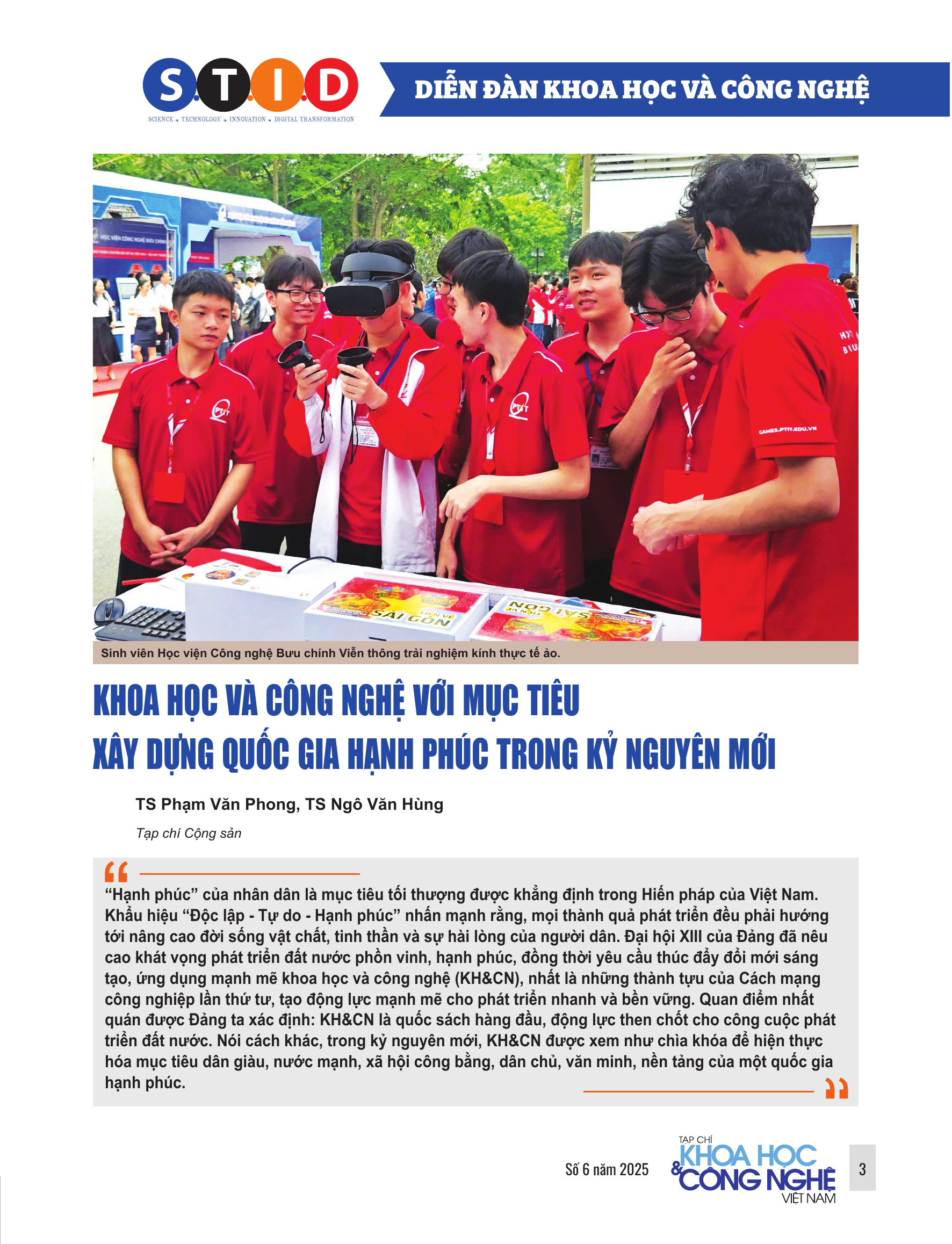 Khoa học và công nghệ với mục tiêu xây dựng quốc gia hạnh phúc trong kỷ nguyên mới