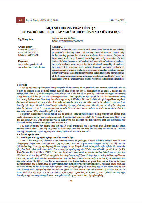Một số phương pháp tiếp cận trong đổi mới thực tập nghề nghiệp của sinh viên đại học
