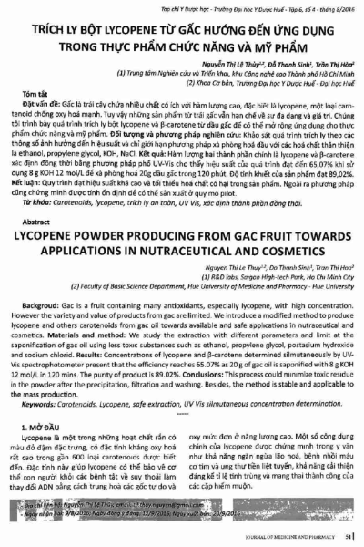 Trích ly bột Lycopene từ gấc hướng đến ứng dụng trong thực phẩm chức năng và mỹ phẩm