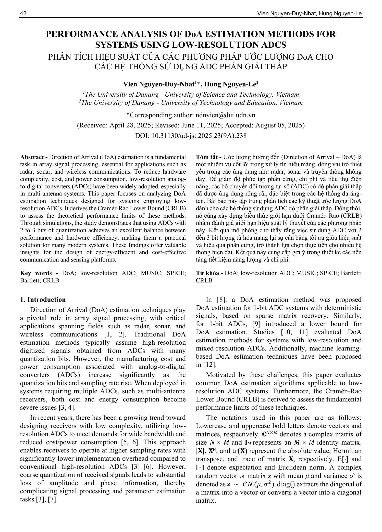 Phân tích hiệu suất của các phương pháp ước lượng DoA cho các hệ thống sử dụng ADC phân giải thấp
