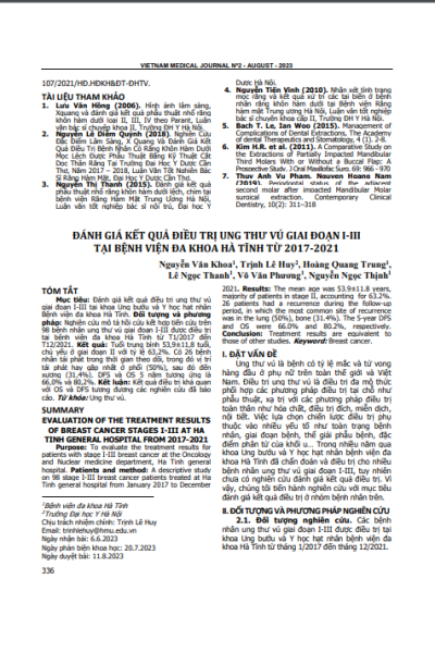 Đánh giá kết quả điều trị ung thư vú giai đoạn I-III tại Bệnh viện Đa khoa Hà Tĩnh từ 2017-2021