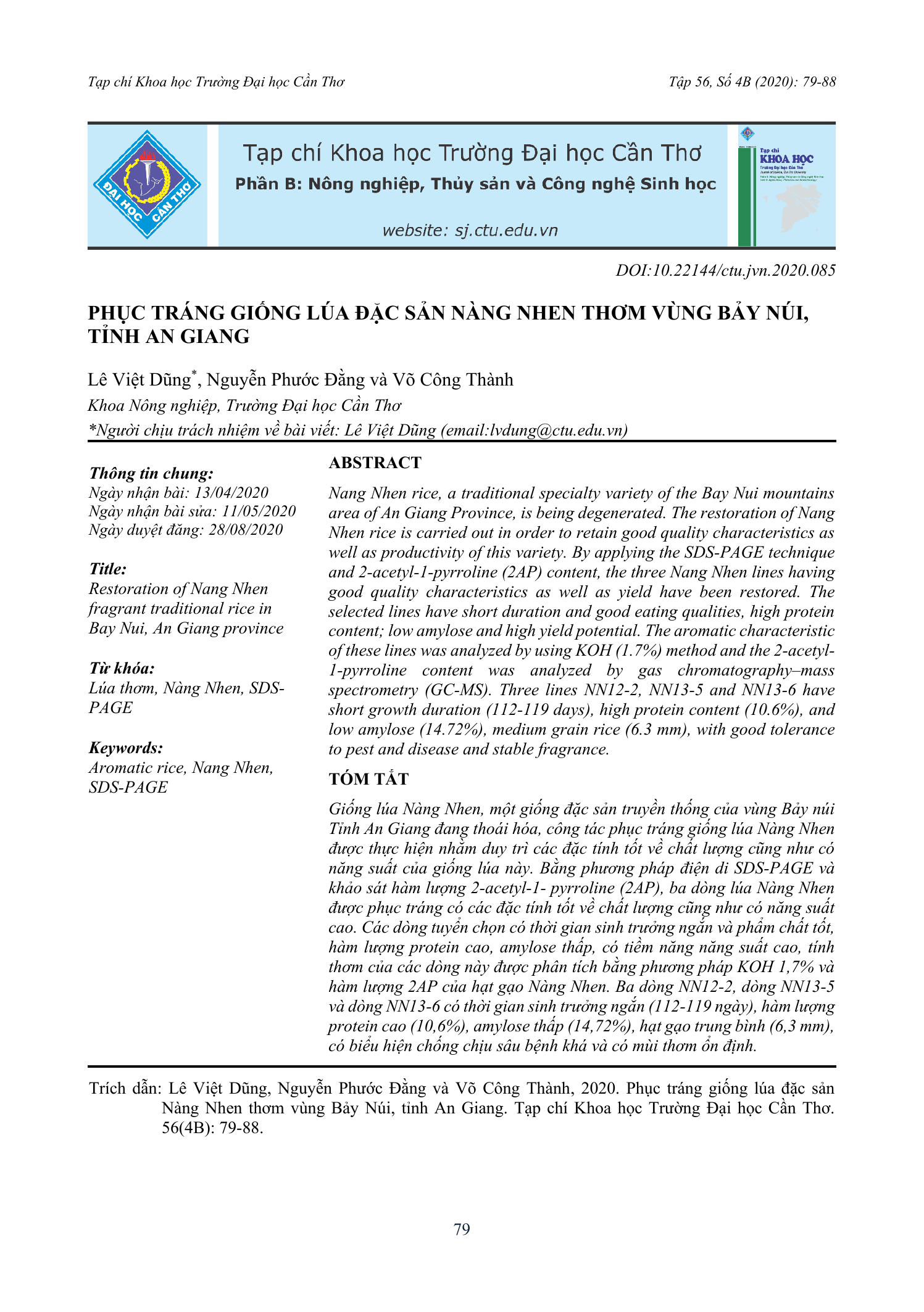 Phục tráng giống lúa đặc sản Nàng Nhen thơm vùng Bảy Núi, tỉnh An Giang