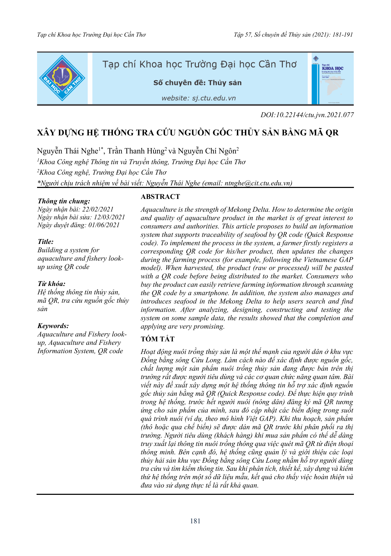 Xây dựng hệ thống tra cứu nguồn gốc thủy sản bằng mã QR