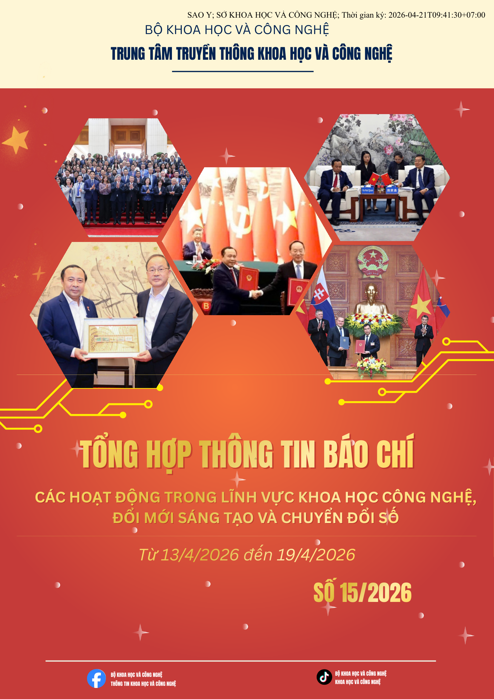Tổng hợp thông tin báo chí Bộ Khoa học và Công nghệ (Từ 13/04/2026 đến 19/04/2026)
