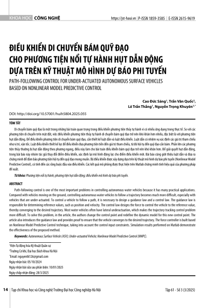 Điều khiển di chuyển bám quỹ đạo cho phương tiện nổi tự hành hụt dẫn động dựa trên kỹ thuật mô hình dự báo phi tuyến