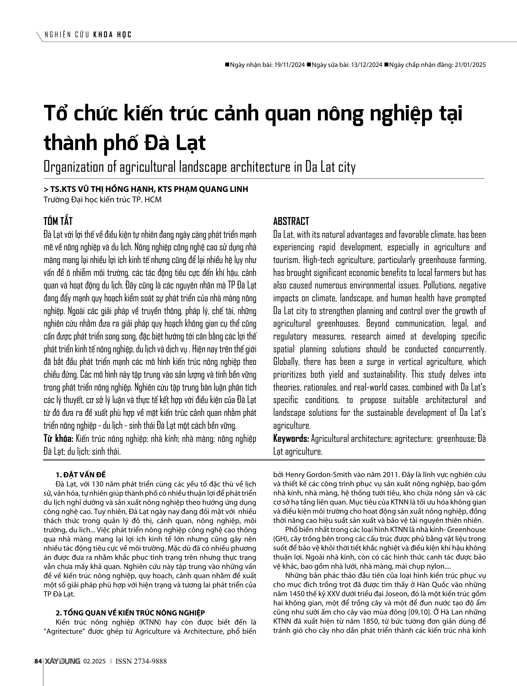 Tổ chức kiến trúc cảnh quan nông nghiệp tại thành phố Đà Lạt