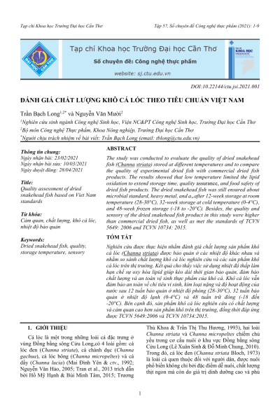 Đánh giá chất lượng khô cá lóc theo tiêu chuẩn Việt Nam
