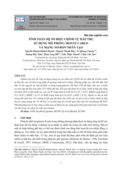 Tính toán hệ số hiệu chỉnh tự hấp thụ sử dụng mô phỏng Monte Carlo và mạng nơ-ron nhân tạo