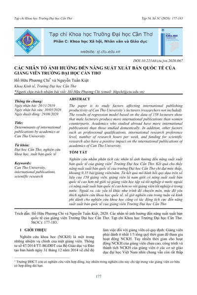 Các nhân tố ảnh hưởng đến năng suất xuất bản quốc tế của giảng viên Trường Đại học Cần Thơ