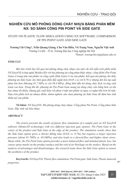 Nghiên cứu mô phỏng dòng chảy nhựa bằng phần mềm NX: So sánh cổng Pin Point và Side Gate